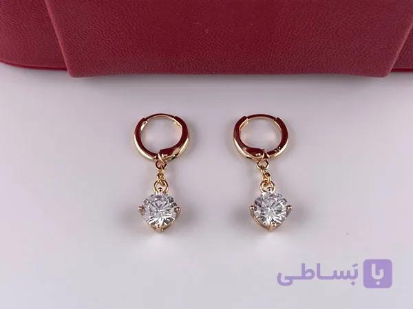 گوشواره حلقه ای آویز تک نگین — تصویر 1