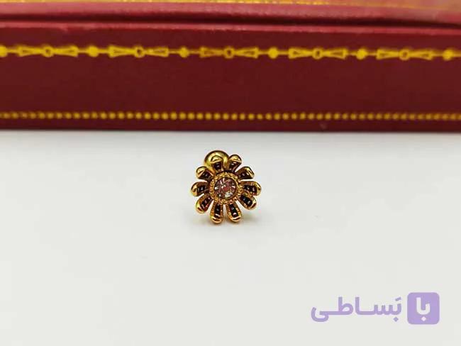 پیرسینگ گوش گل طلایی نگین دار — تصویر 1