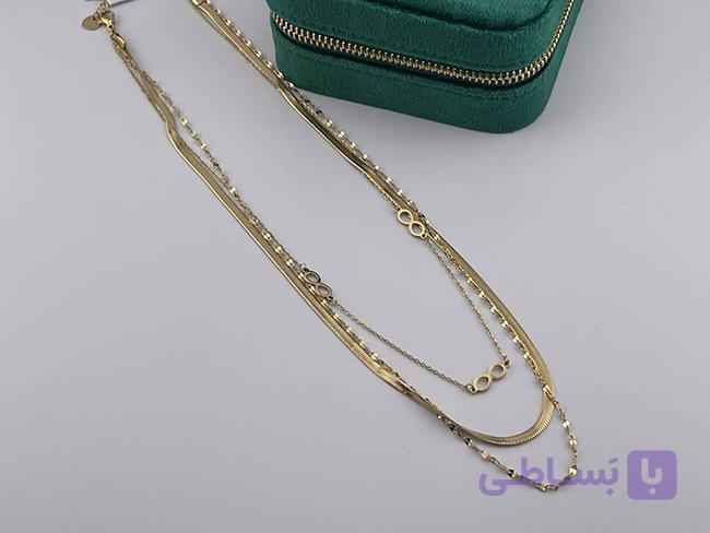 گردنبند سه لاین طرح فور اور و ماری طلایی — تصویر 1