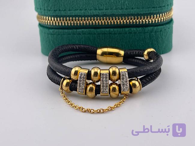 دستبند دو لاین مهره کاری و نگین کاری شده — تصویر 1