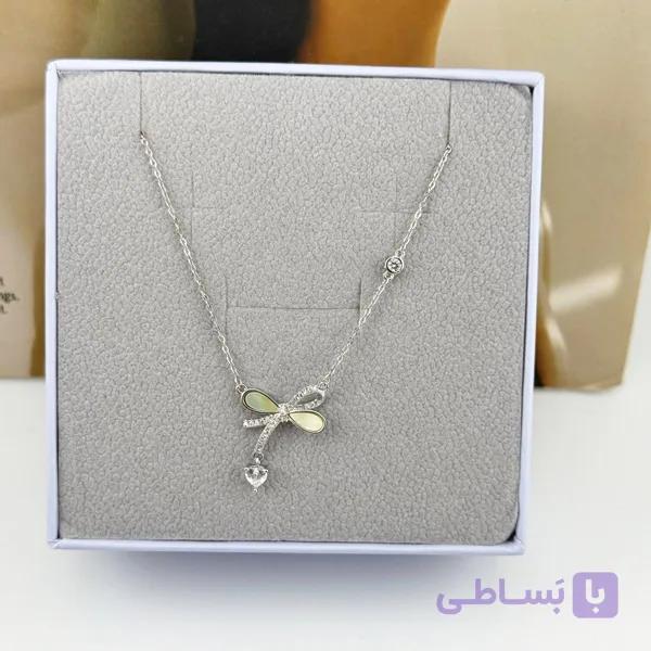 گردنبند پاپیون نقره ای آویز نگینی کد 10415 — تصویر 1