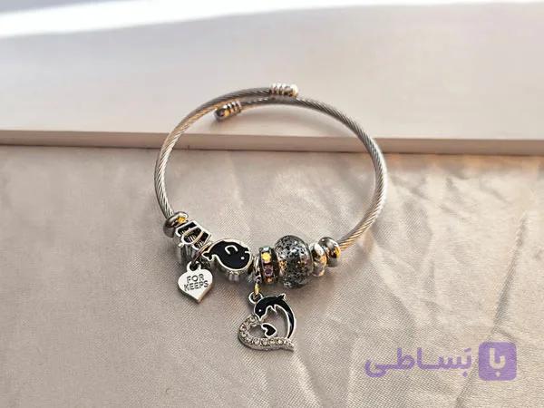 دستبند استیل پاندورا طرح قلب و نهنگ — تصویر 1