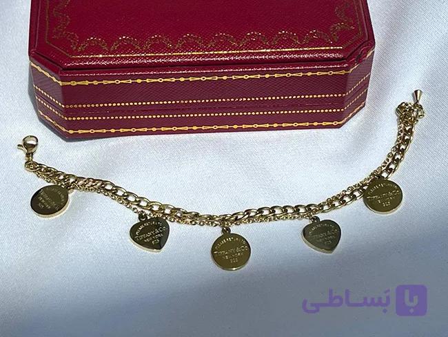 دستبند استیل دو لاین آویز قلب و دایره — تصویر 1