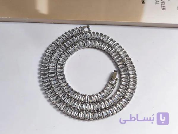 گردنبند تنیسی شیک نقره ای — تصویر 1