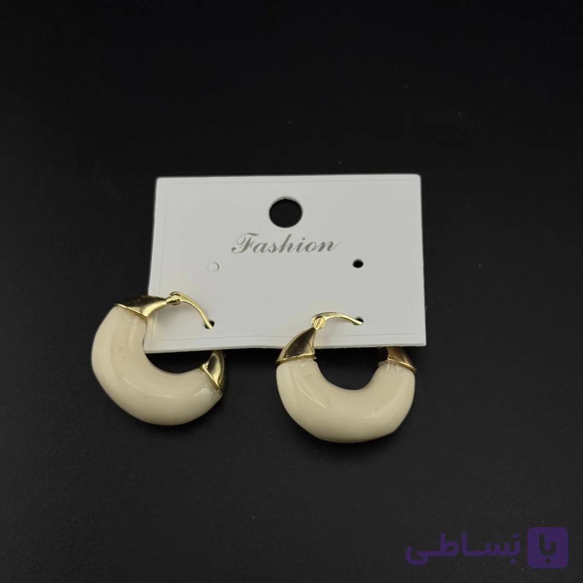 گوشواره حلقه‌ای (مدل C) رنگ کرم شیری — تصویر 1