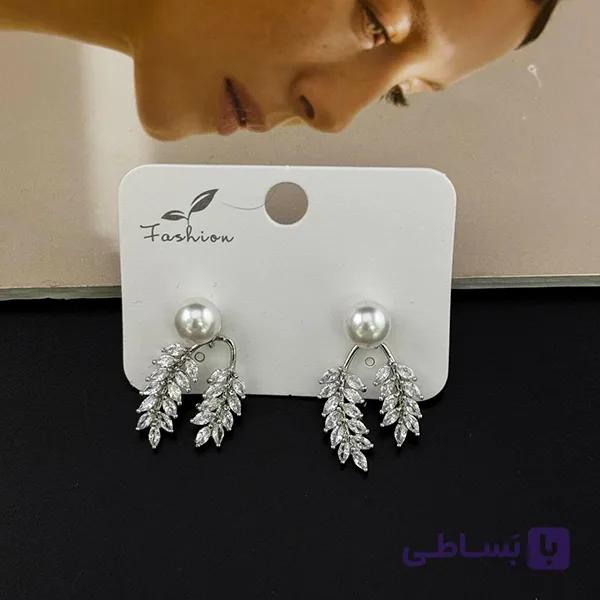 گوشواره برگ نگینی و مروارید — تصویر 1