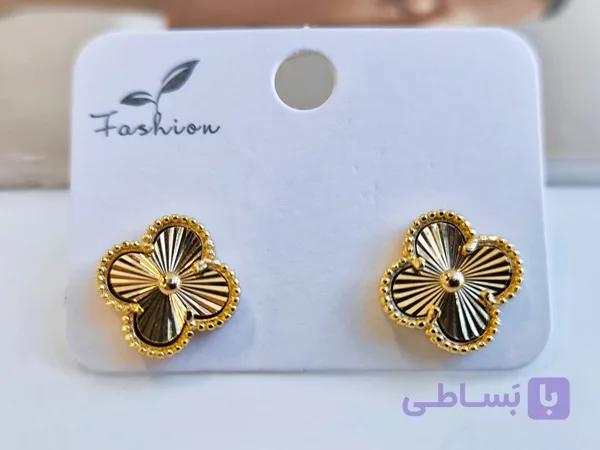 گوشواره میخی ونکلیف ساده طلایی — تصویر 1