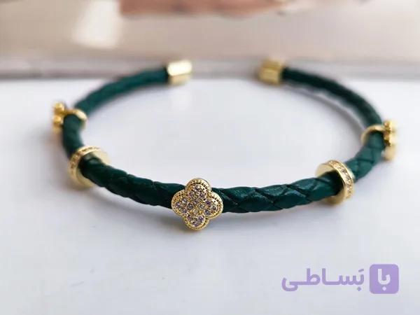 بنگل چرمی دخترانه سبز آویز ونکلیف کد 10704 — تصویر 1