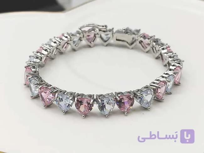 دستبند قلب با کریستال صورتی و سفید — تصویر 1