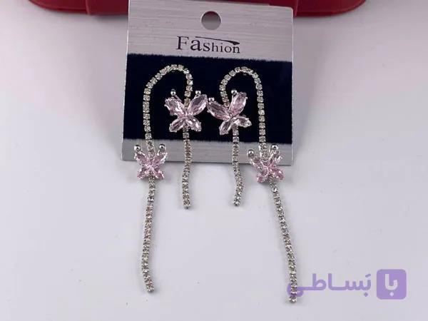 گوشواره آویز طرح گل نگینی — تصویر 1