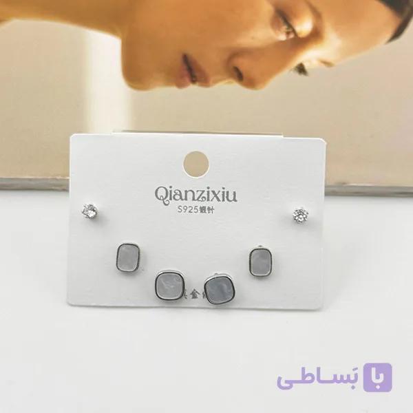 پک گوشواره سه جفتی نقره‌ای مینیمال — تصویر 1