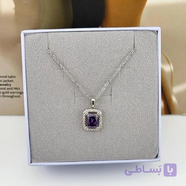 گردنبند نگین بنفش سلطنتی – مدل اشراف بنفش 👑💜 — تصویر 1