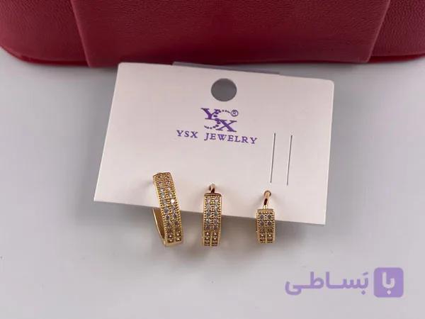 پک گوشواره طلایی نگین دار — تصویر 1
