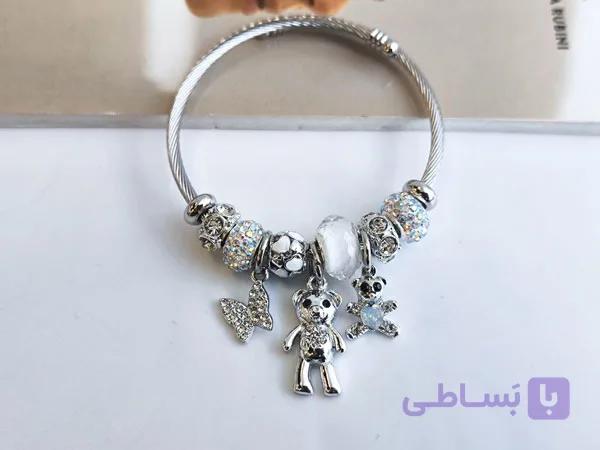 دستبند پاندورا پروانه نگینی استیل کد 10666 — تصویر 1