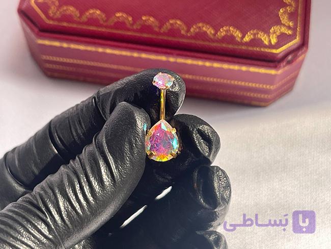 پیرسینگ ناف هولوگرامی نگین اشکی — تصویر 1