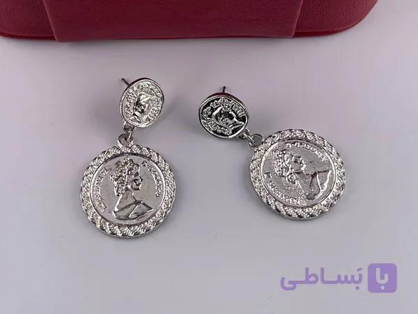 گوشواره سکه الیزابت نقره ای — تصویر 1