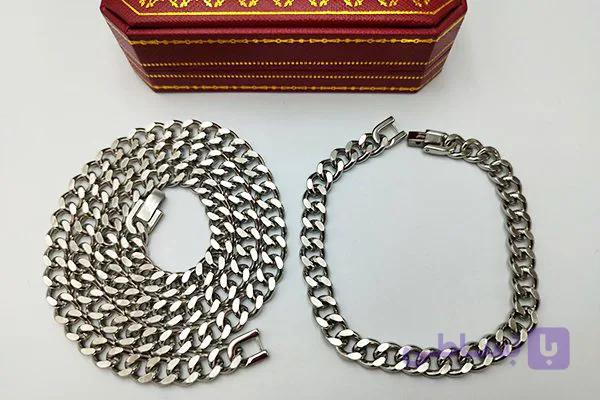 ست گردنبند و دستبند کارتیر نقره ای — تصویر 1