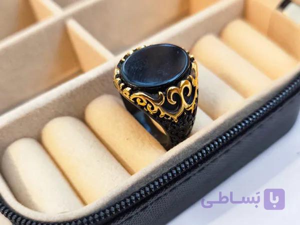 انگشتر اسپرت مردانه سنگ مشکی — تصویر 1