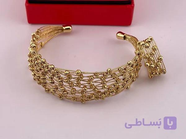 ست دستبند و انگشتر طرح طلا فری سایز — تصویر 1