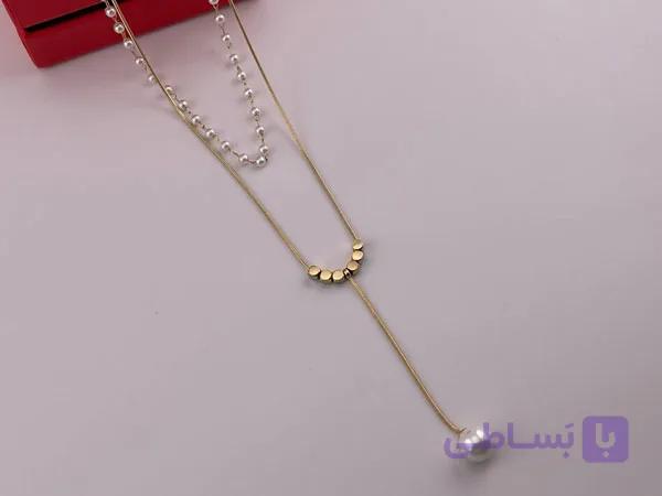 گردنبند استیل زنانه با اویز مرواریدی شیک — تصویر 1