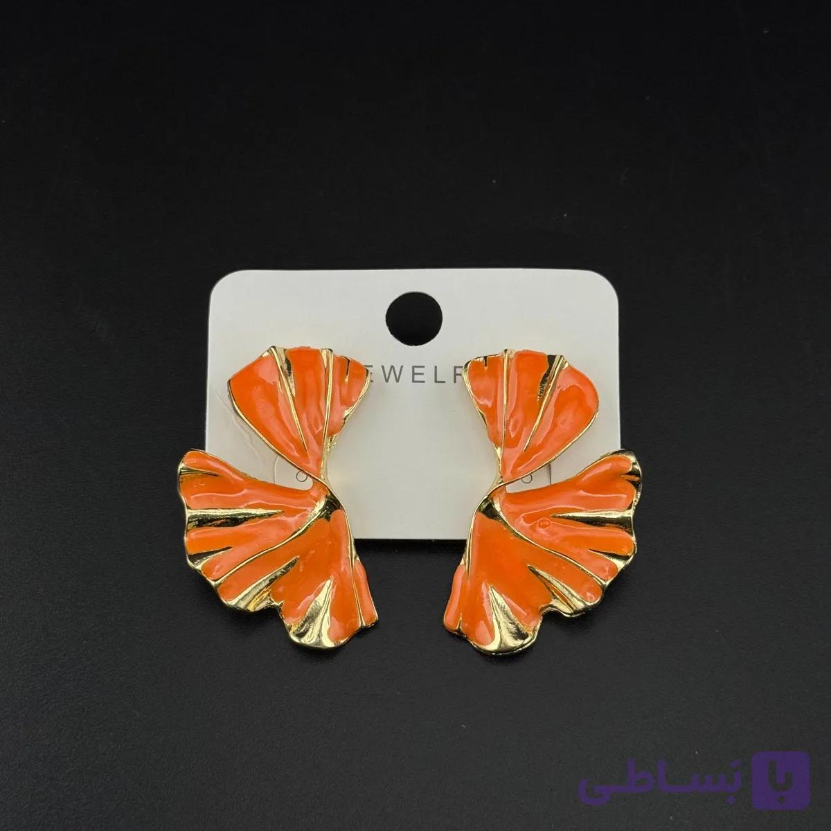 گوشواره طرح برگ جینکو نارنجی — تصویر 1