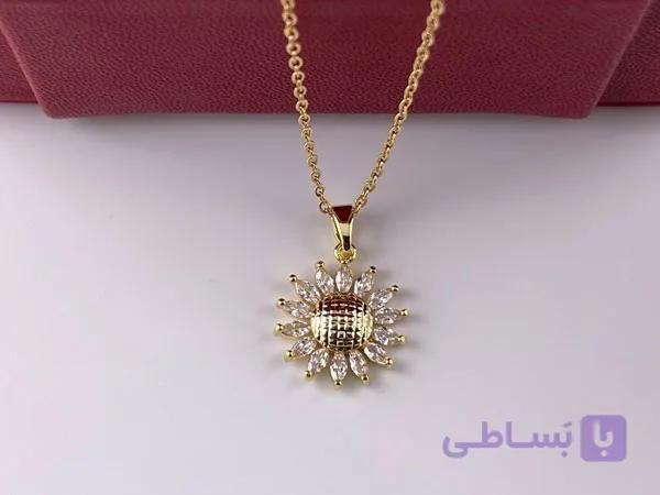 گردنبند زنانه گل آفتاب گردان دورنگین — تصویر 1