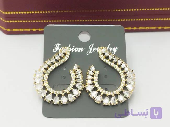 گوشواره مجلسی طلایی نگین اشکی کد go143 — تصویر 1