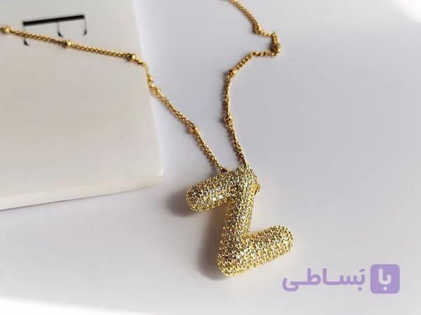 گردنبند حروف انگلیسی Z استیل نگینی — تصویر 1
