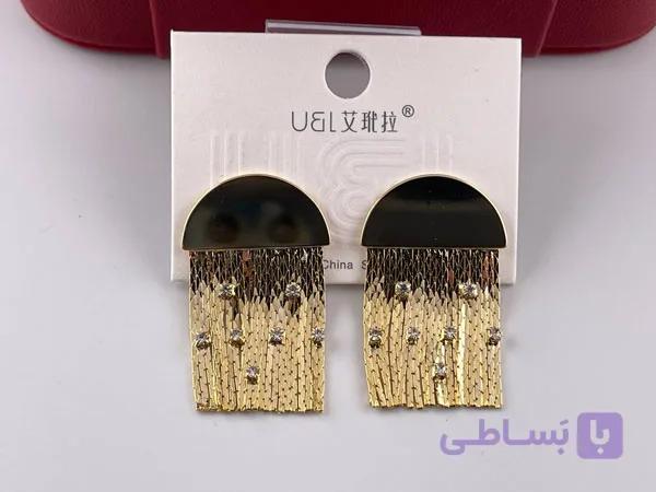 گوشواره ریسه ای طلایی نگین دار — تصویر 1