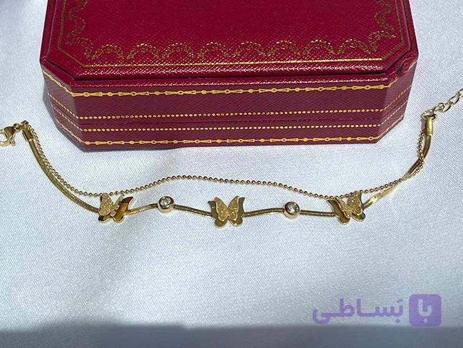 دستبند دو لاین طرح سه پروانه و نگین — تصویر 1