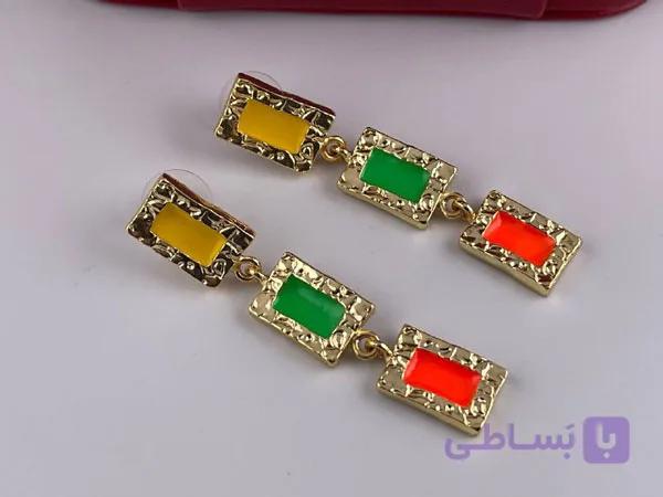 گوشواره سه ردیفی رنگی