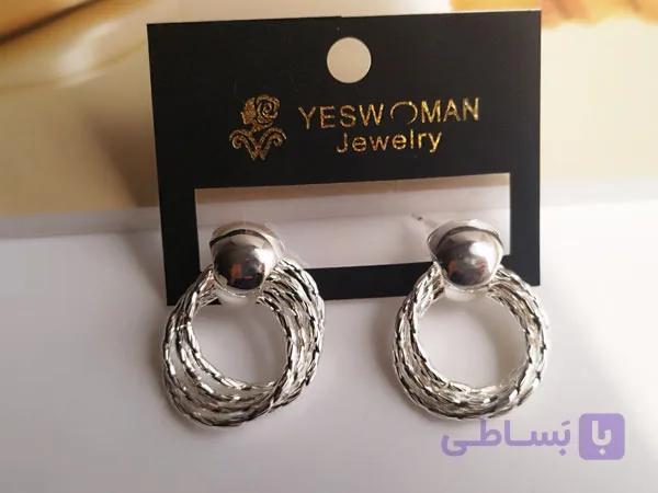 گوشواره زنانه جدید نقره ای حلقه ای — تصویر 1