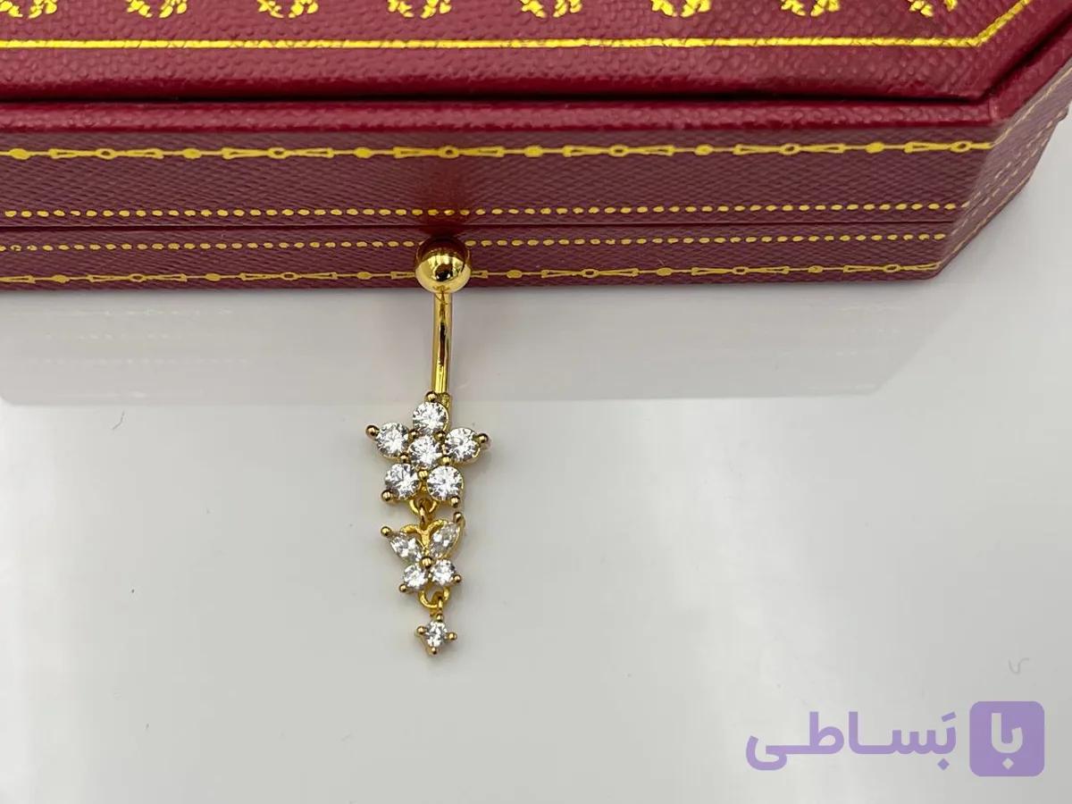 پیرسینگ ناف طرح گل آویز دار — تصویر 1