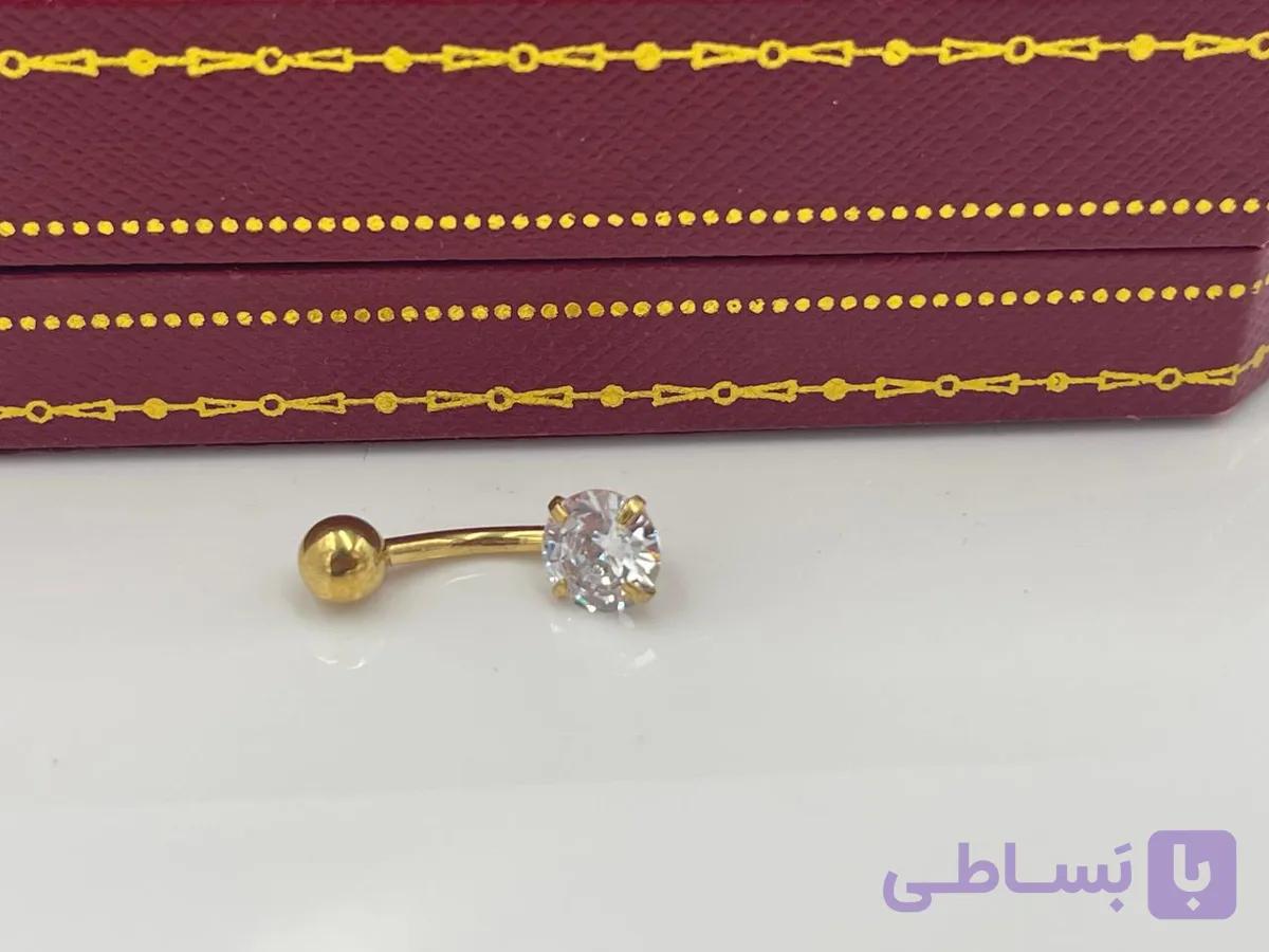 پیرسینگ ناف طلایی کریستال سفید — تصویر 1
