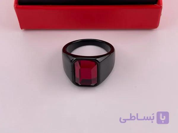 انگشتر مردانه مشکی سنگ قرمز — تصویر 1
