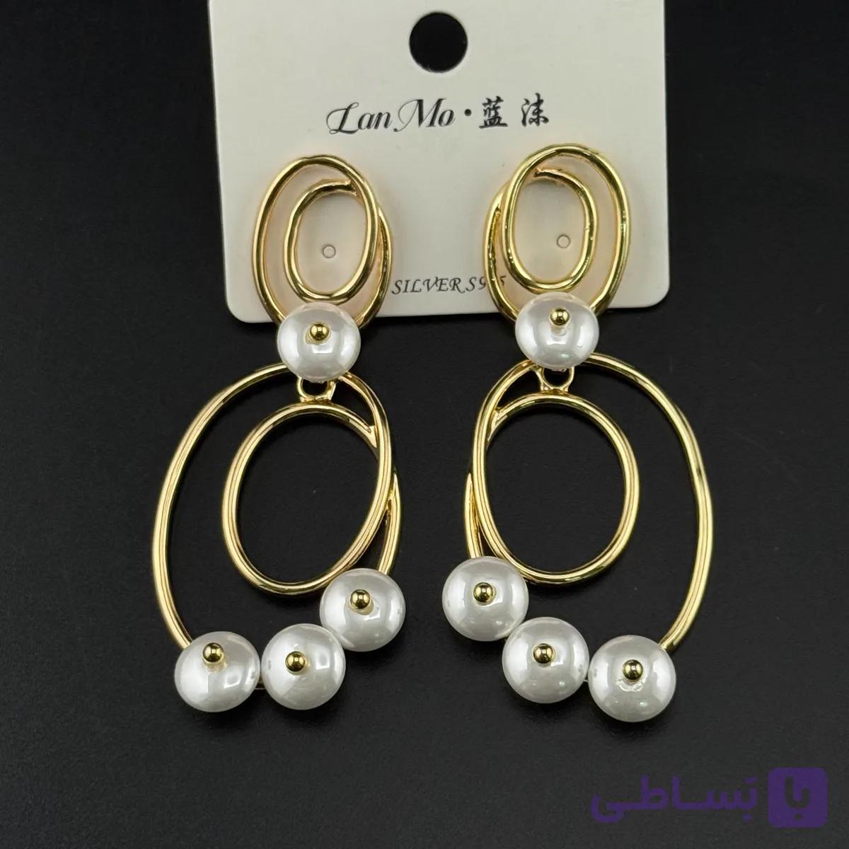 گوشواره مجلسی مرواریدی طلایی — تصویر 1