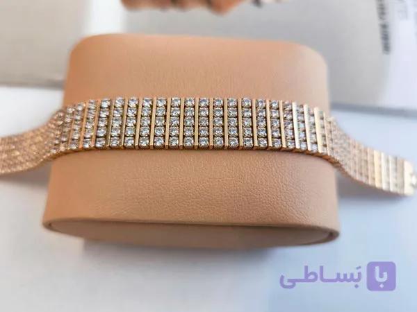 دستبند ژوپینگ طلایی فول نگین — تصویر 1