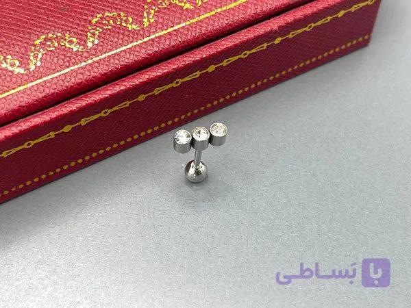 پیرسینگ گوش نقره ای نگین دار — تصویر 1