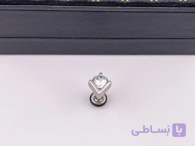 پیرسینگ گوش تک نگین نقره ای — تصویر 1