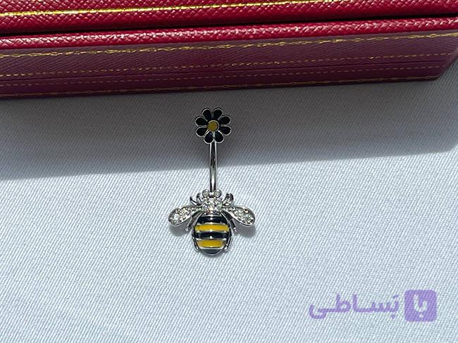پیرسینگ ناف طرح زنبور نگین کاری نقره ای — تصویر 1