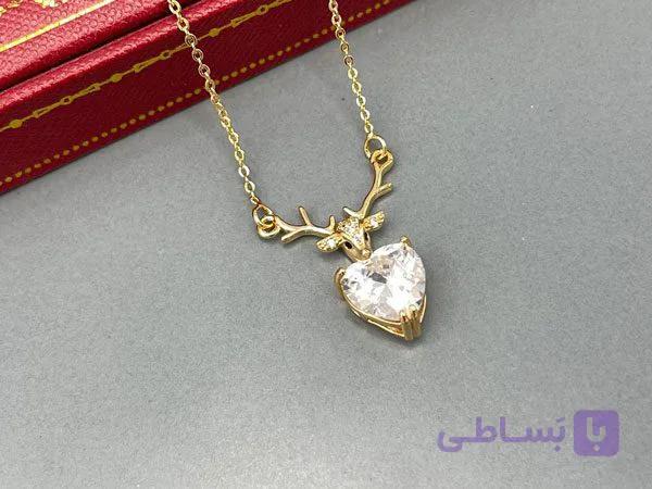 و قیمت گردنبند گوزن با نگین قلبی — تصویر 1