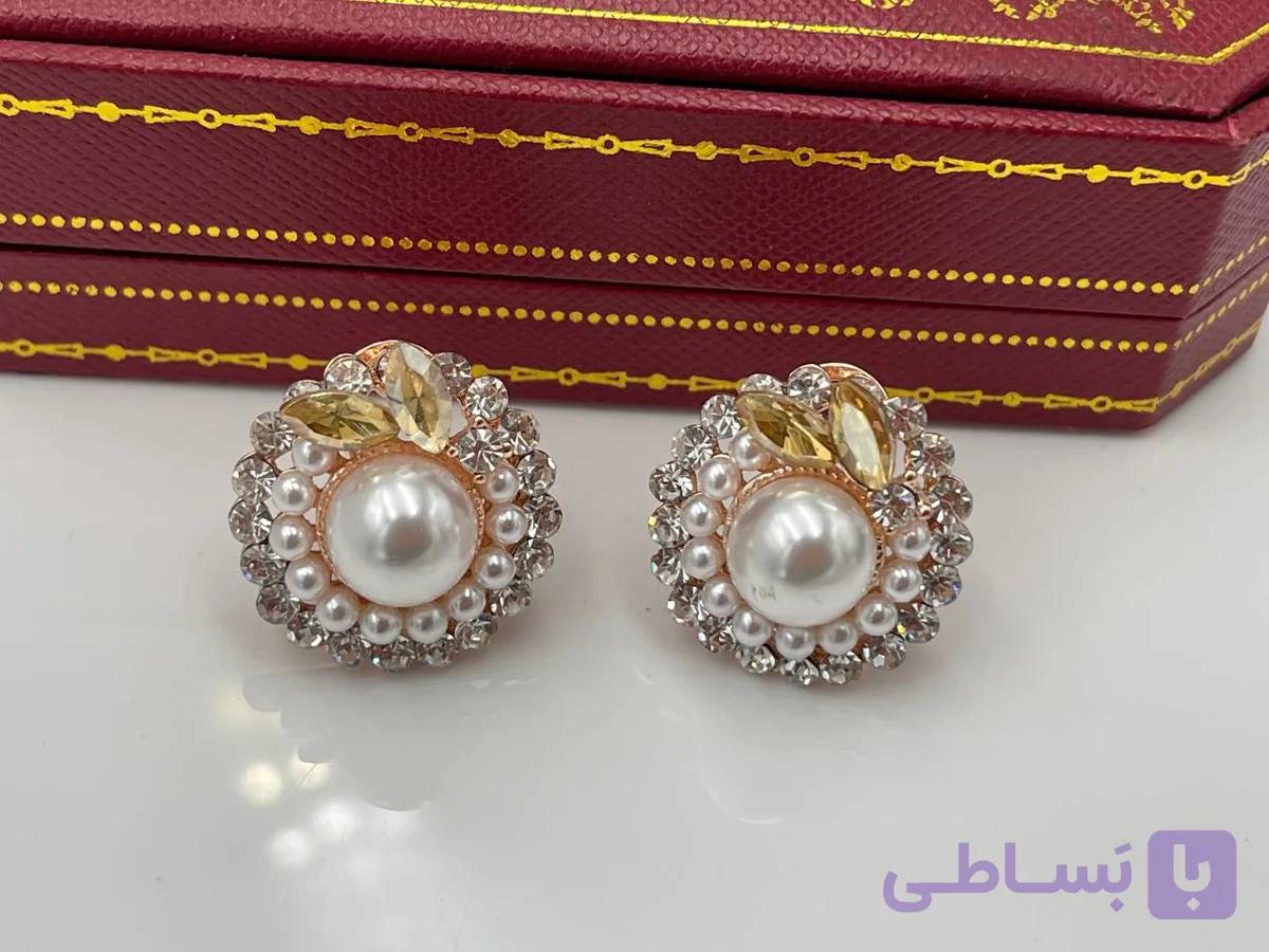 گوشواره مرواریدی نگین کاری — تصویر 1