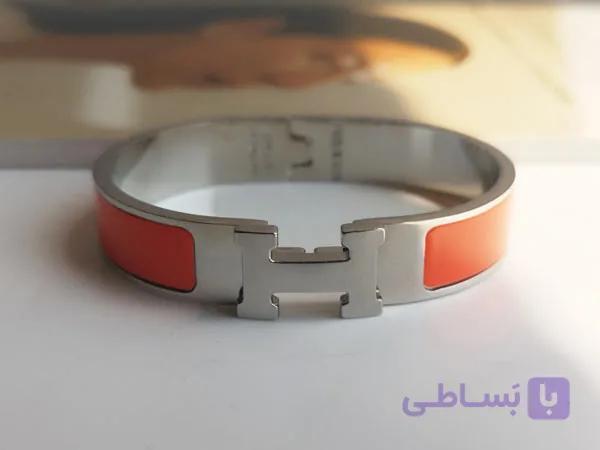 دستبند هرمس استیل نقره ای نارنجی — تصویر 1