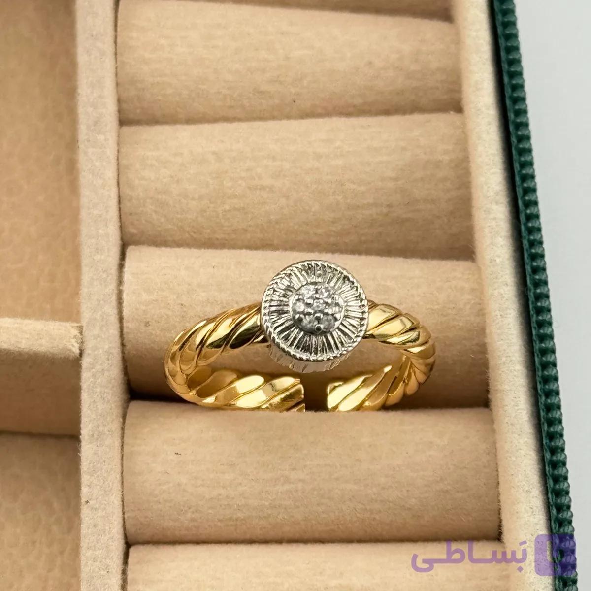 انگشتر فری سایز دو رنگ طرح طنابی — تصویر 1