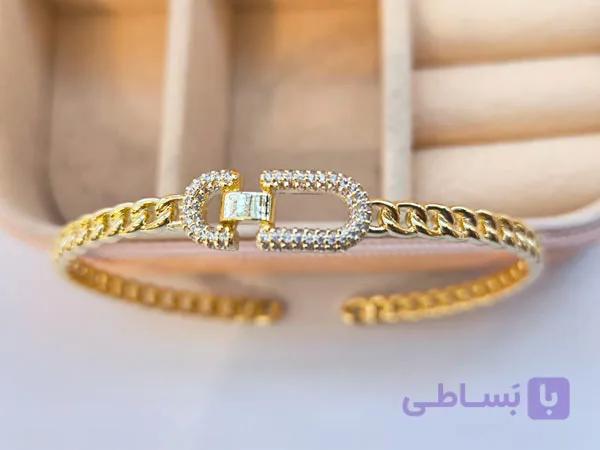 دستبند بنگل نگینی زنانه استیل — تصویر 1