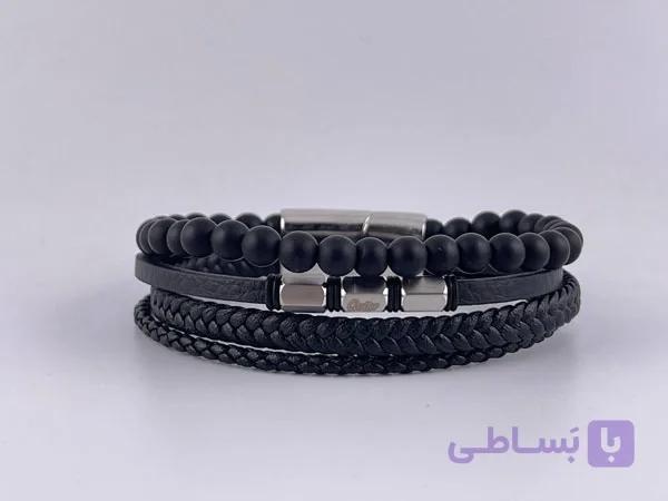 دستبند چرم مردانه با قفل استیل — تصویر 1
