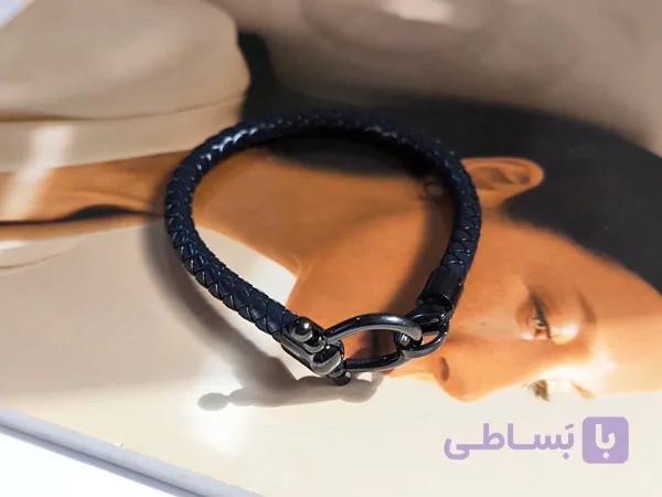 دستبند امگا تمام مشکی چرم — تصویر 1