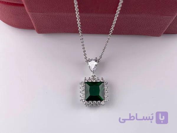 گردنبند نگین سبز زنانه استیل — تصویر 1