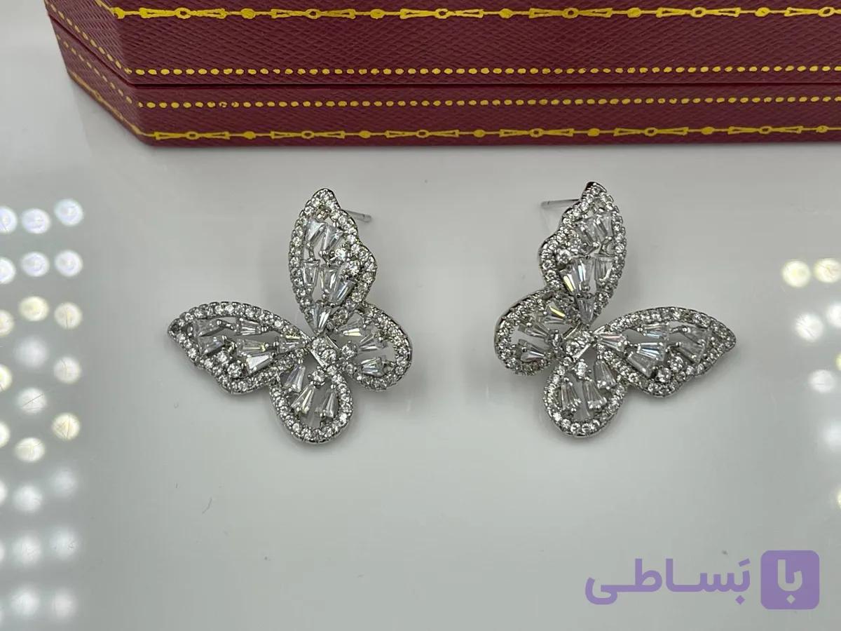 گوشواره نقره ای طرح پروانه — تصویر 1