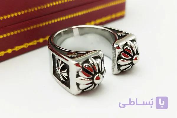 انگشتر جلو باز استیل طرح گل — تصویر 1